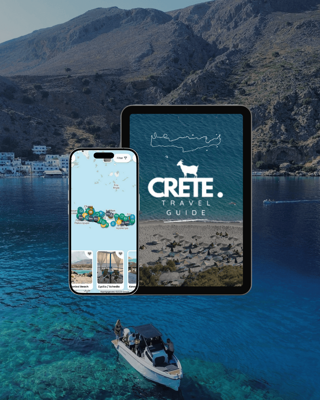 Cover of the Digital Crete Travel Guide featuring scenic landscapes, beaches, and historic sites from Crete, Greece
