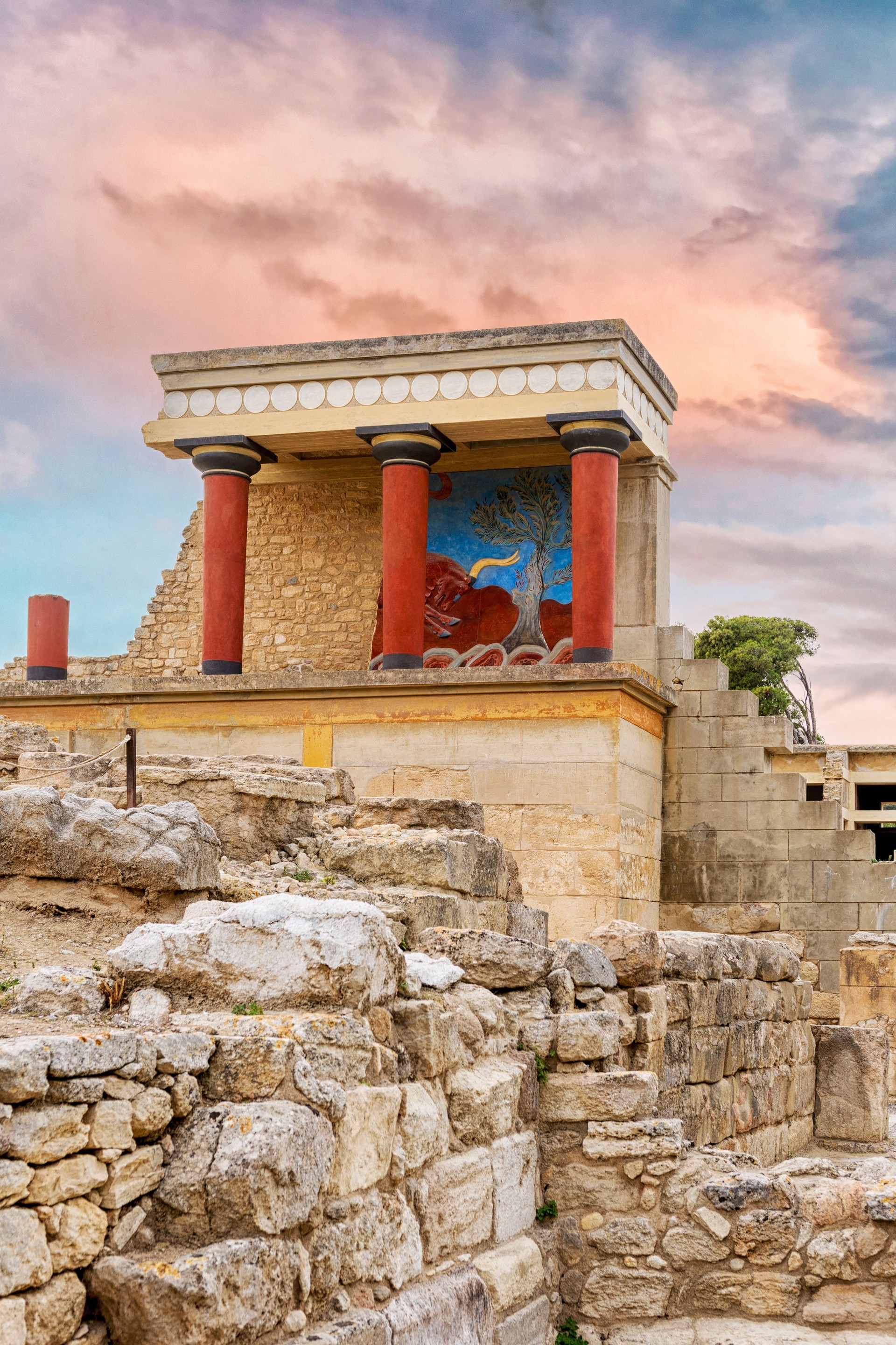 Knossos palace ruins on Crete island, Greece. Famous Minoan Knossos palace.